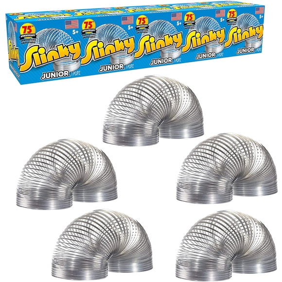 Slinky Jr. El juguete de primavera a pie original, Slinkys de metal pequeño de 5 paquetes, ideal para la fiest