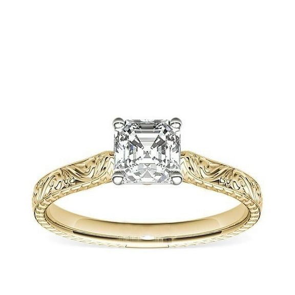 1.00 Ct Brilliant Asscher Cut Genuine Diamond Sparkle Solitaire Engagement Ring for Women Solid 14K Yellow Gold Size 6.5