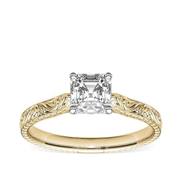 1.00 Carat Excellent Asscher Cut Real Diamond New Design Solitaire Ring for Wedding Solid 18K Yellow Gold Size 11