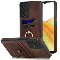 PU Leather Case for Samsung Galaxy A33 5G 6.4 Inch, Slim Fit Soft TPU Shockproof Drop Resistant Protective Case with Ring Holder Kickstand Card Slots Phone Cover for Samsung Galaxy A33 5G,Coffee