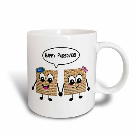 - 3dRose Happy Passover - Cute Smiley Matzah cartoon - Happy Smiling Matzot for Pesach - Jewish Holiday gifts, Ceramic Mug, 11-ounce