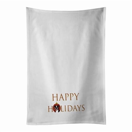 28 x 19 in. Unisex Pit Bull Black No.3 Happy Holidays White Dish Towels Kitchen Towel - Set of 2
