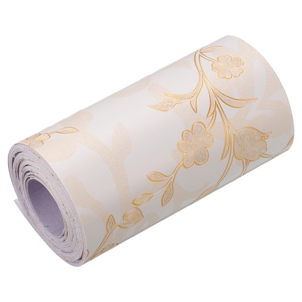 Impermeable Pelar y Pegar Decorativa Cinta Auto Adhesivo 3.94"W x 16.4'L PVC Cinta para Pared Borde Blanco con Flores Patr?n (Extra Grueso Estilo) Unique Bargains masilla de cinta
