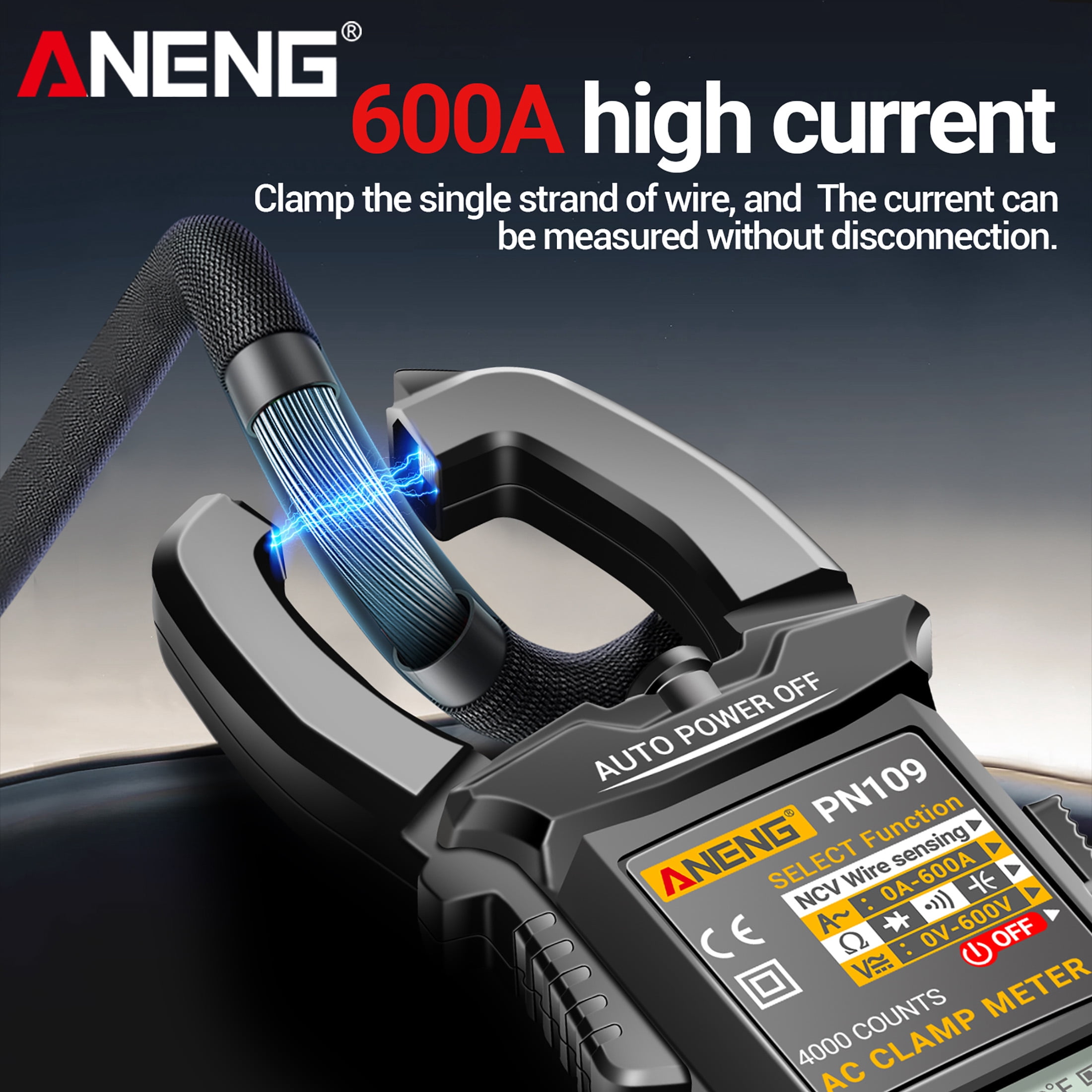 ANENG Smart Touch Clamp Meter Digital Multimeter PN109 600A AC Current 600V AC/DC Voltage NCV Detection 4000 Counts Auto-Off