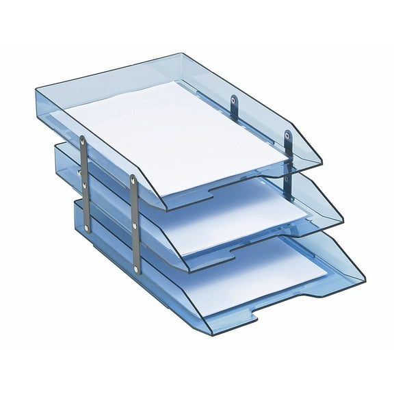 Acrimet Collapsible Articulated Letter Tray 3 Tier Plastic Desktop File Organizer (Clear Blue Color)