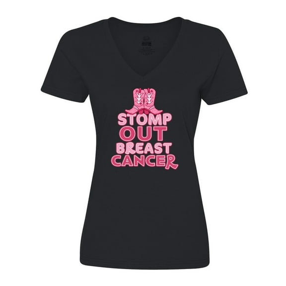 Inktastic Stomp Out Breast Cancer with Pink Cowgirl Boots Women's V-Neck T-Shirt