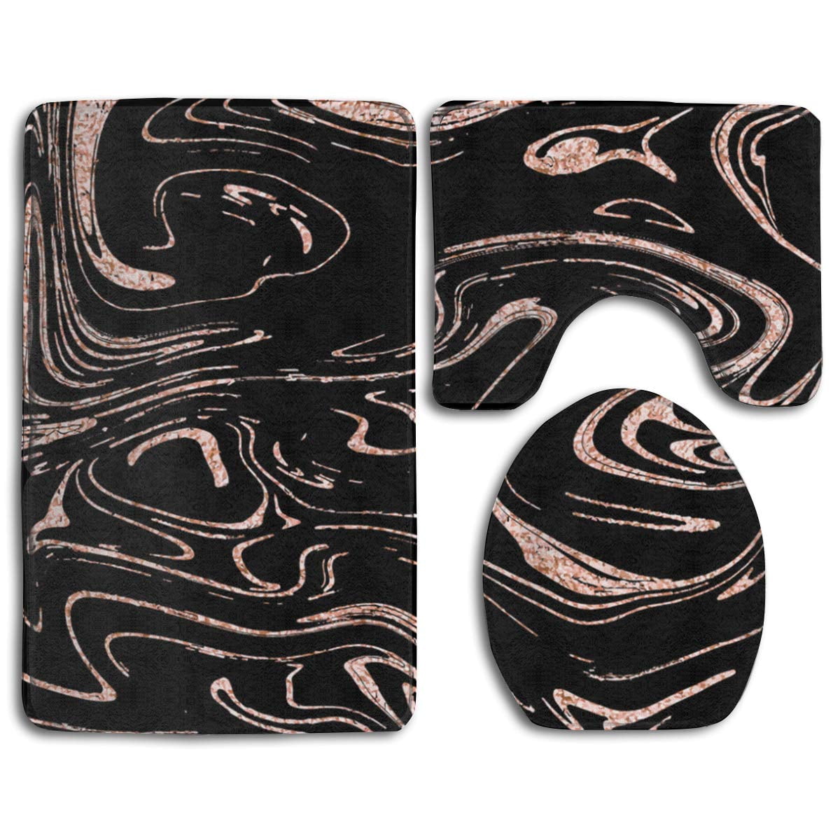 Chaplle Marble Rose Gold Marbling Texture 3 Piece Bathroom Rugs Set
