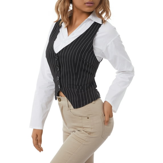 Seyurigaoka Female Waistcoat, Solid Color/ Striped V-Neck Sleeveless Tops Blouse