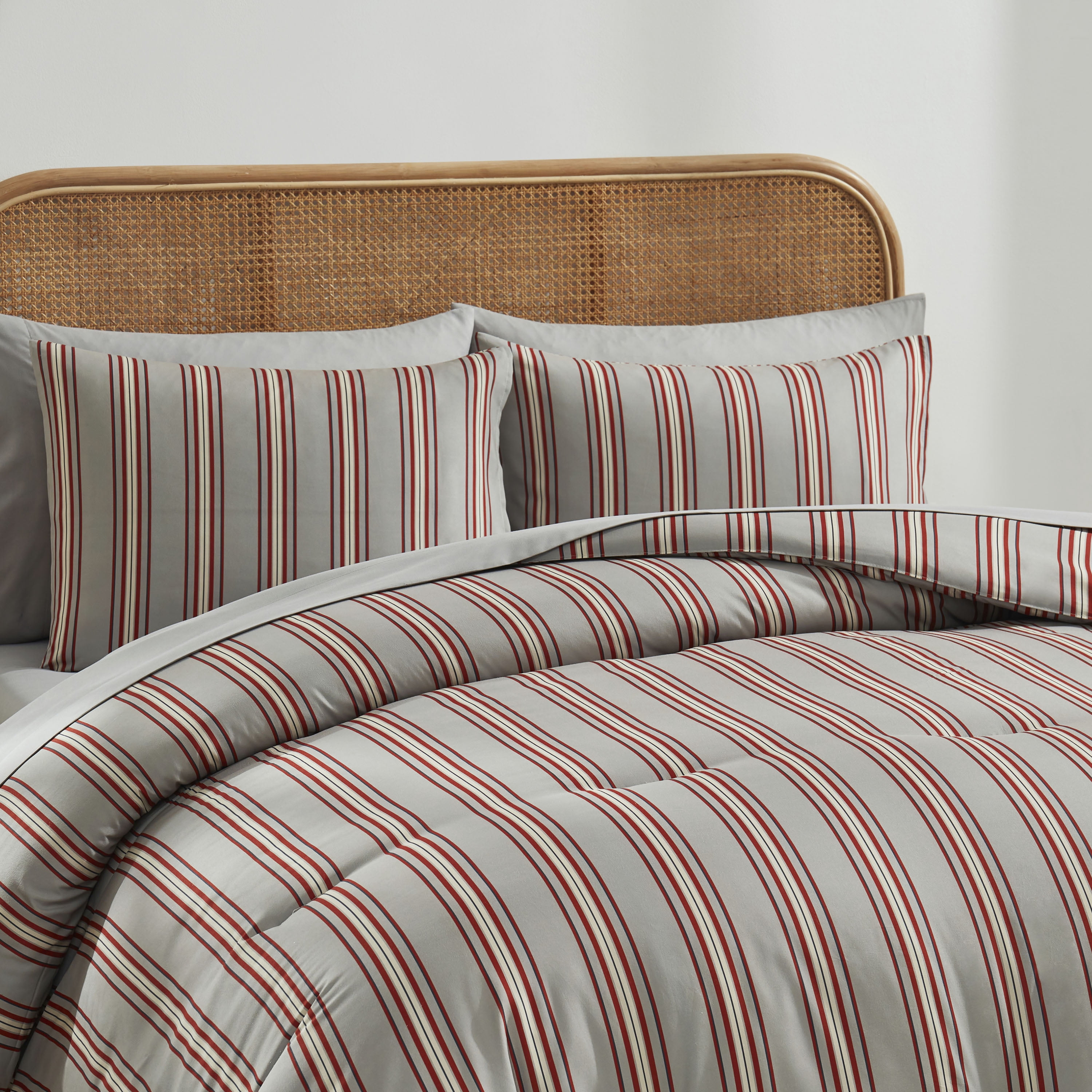 Virtu King Comforter Set, Striped King Size Comforter Set, 7-Pc All Season Bedding Comforter Set, Gray