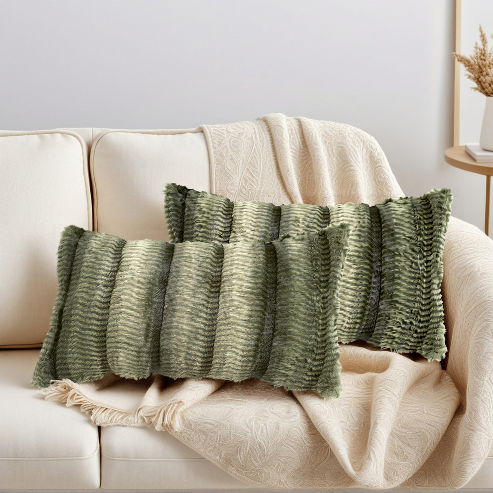 Unique Bargains Pack of 2 Plush Striped Pillow Covers 20" x 12" Green