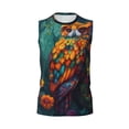 thumbnail image 6 of Lsque Colorful Owl Forest Print Men's Cotton Blend Sleeveless Muscle Shirts (S-3XL)- Moisture Wicking, Odor Protection, UPF 30+,Medium, 6 of 8