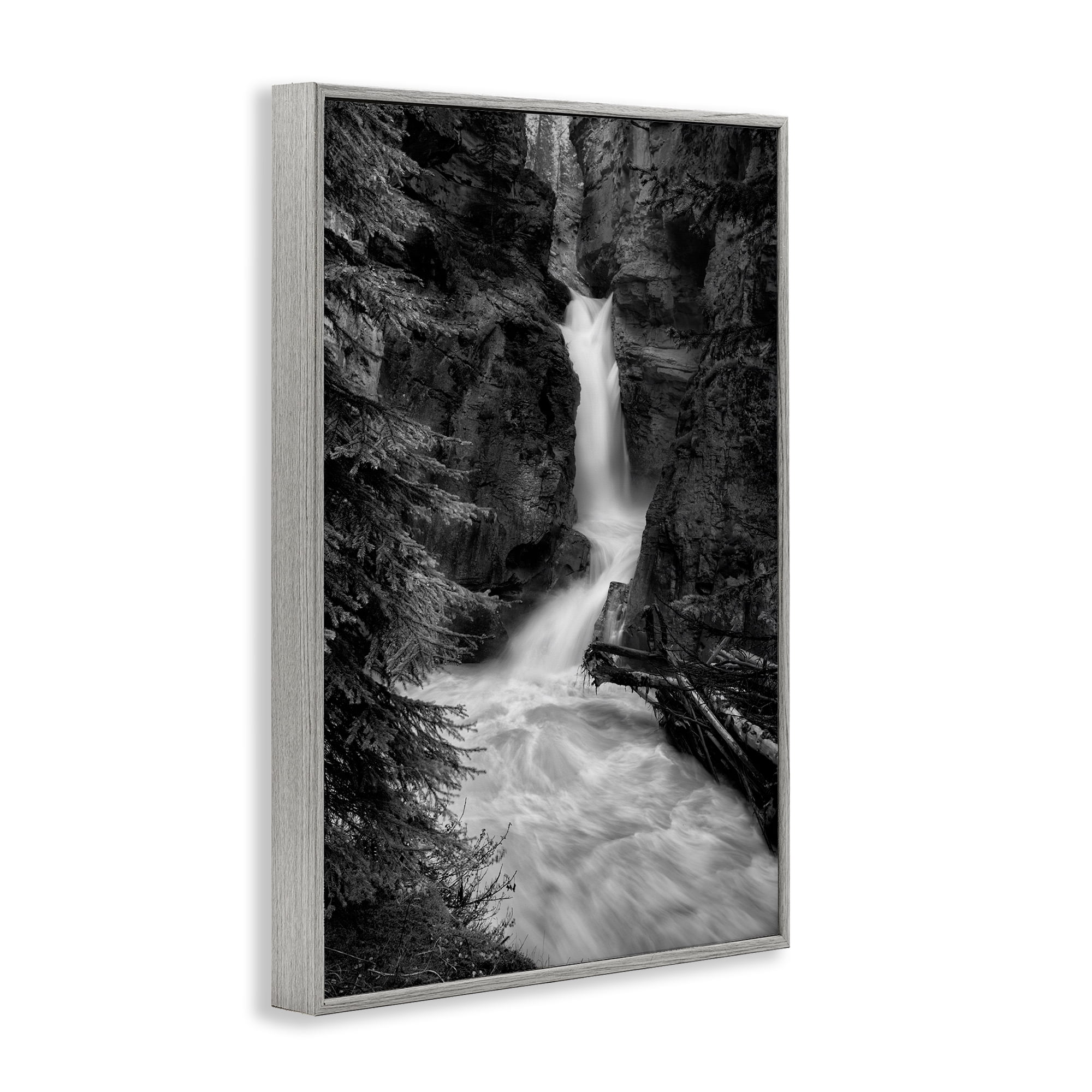 Stupell Industries Banff National Park Waterfall Gray Framed Giclee Art, design by Jon Evan