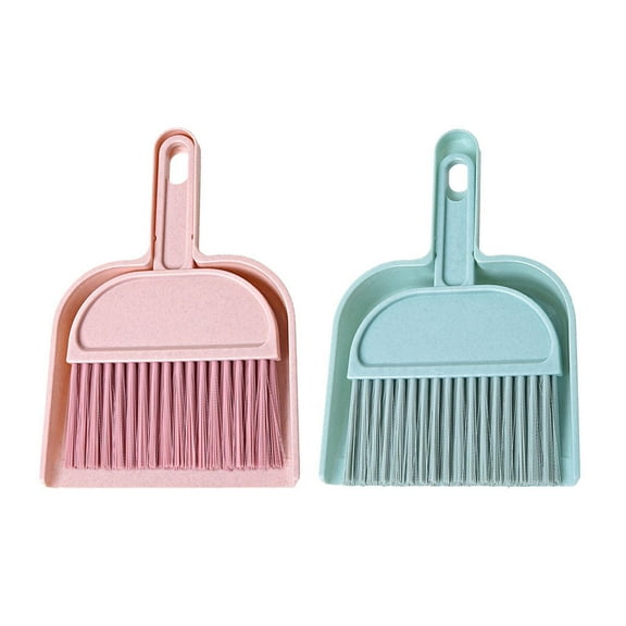 Homemaxs 2 Sets of Mini Broom and Dustpan Sweeping Tool for Home Office Desktop Keyboard Cleaning (Blue and Pink)
