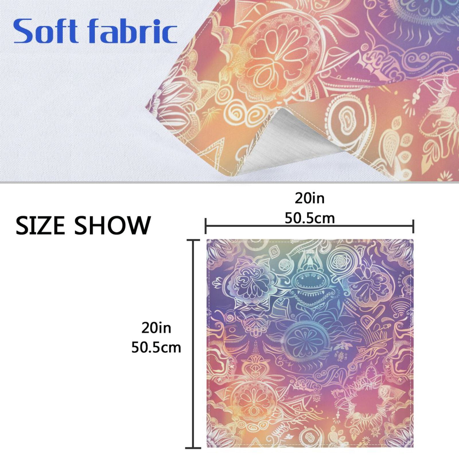 JSTEL Gradient Mandala Cloth Napkins Set of 6, 20x20 Inch Washable and Reusable Napkin for Decoupage Dinner Party Everyday Use