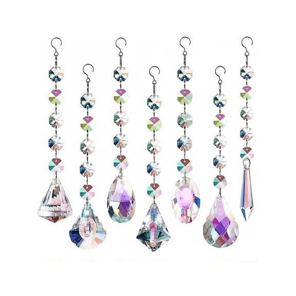 7-Pack Octagonal Bead Sun Catchers, Easy to Clean Hanging Glass Prisms with Smooth Non-Porous Surface for Rainbow Light & Home Window Decor
