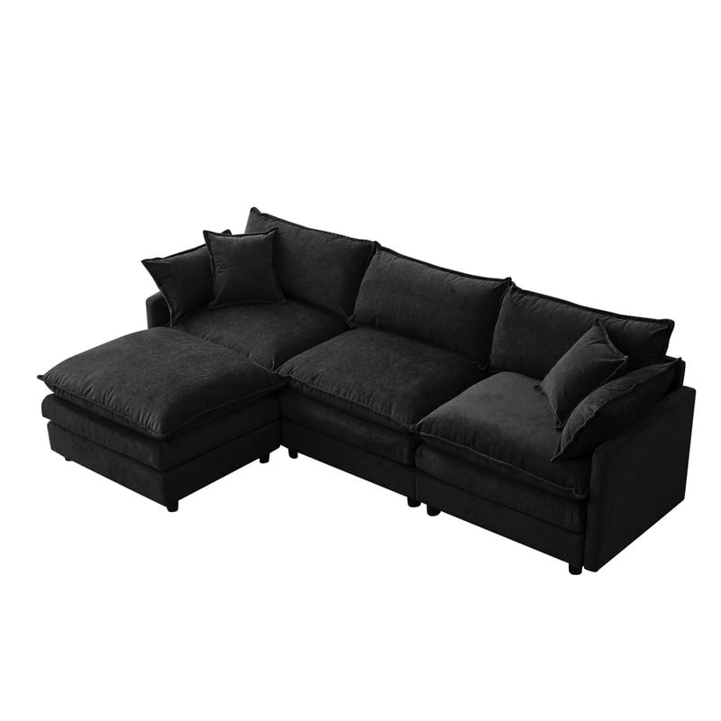 105" Modular Sectional Couch, 3-Seater Soft Chenille L-Shaped Sofa with Ottoman, Upholstery Sofa Couch with Pocket Coil & High-Density Foam for Living Room