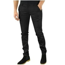 RongHuan Men's Skinny Fit Pants Lightweight Elastic Waist Tapered Pants Casual Slim Fit Golf Pants Solid Color Workout Pants