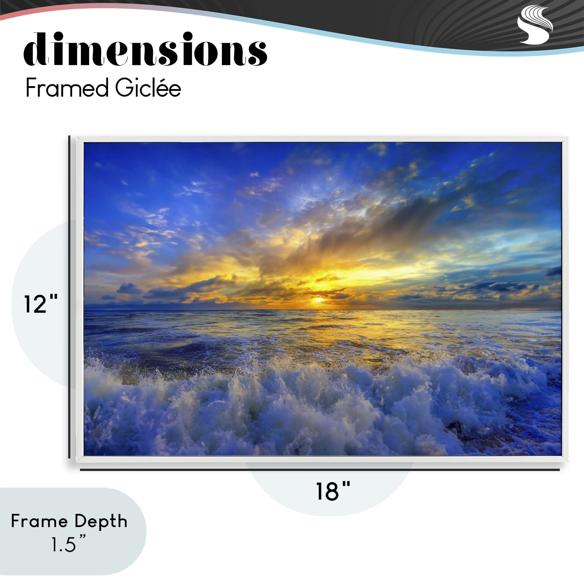 Stupell Industries Golden Blue Sunset over Waves White Framed Giclee Art, design by Eszra Tanner