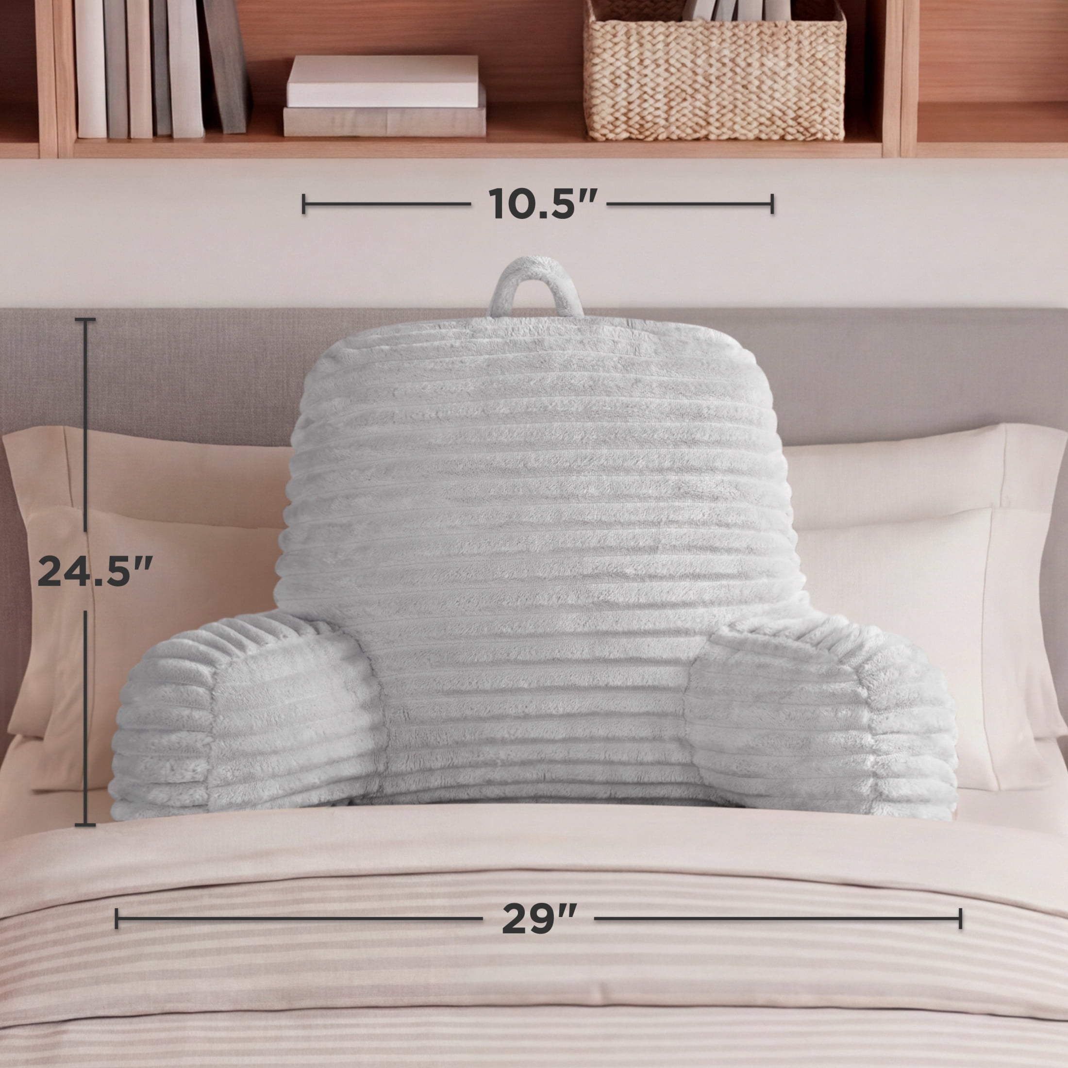 The Sheet Lab Ribbed Plush Backrest Pillow, Gray, 29" x 24.5" x 10.5"