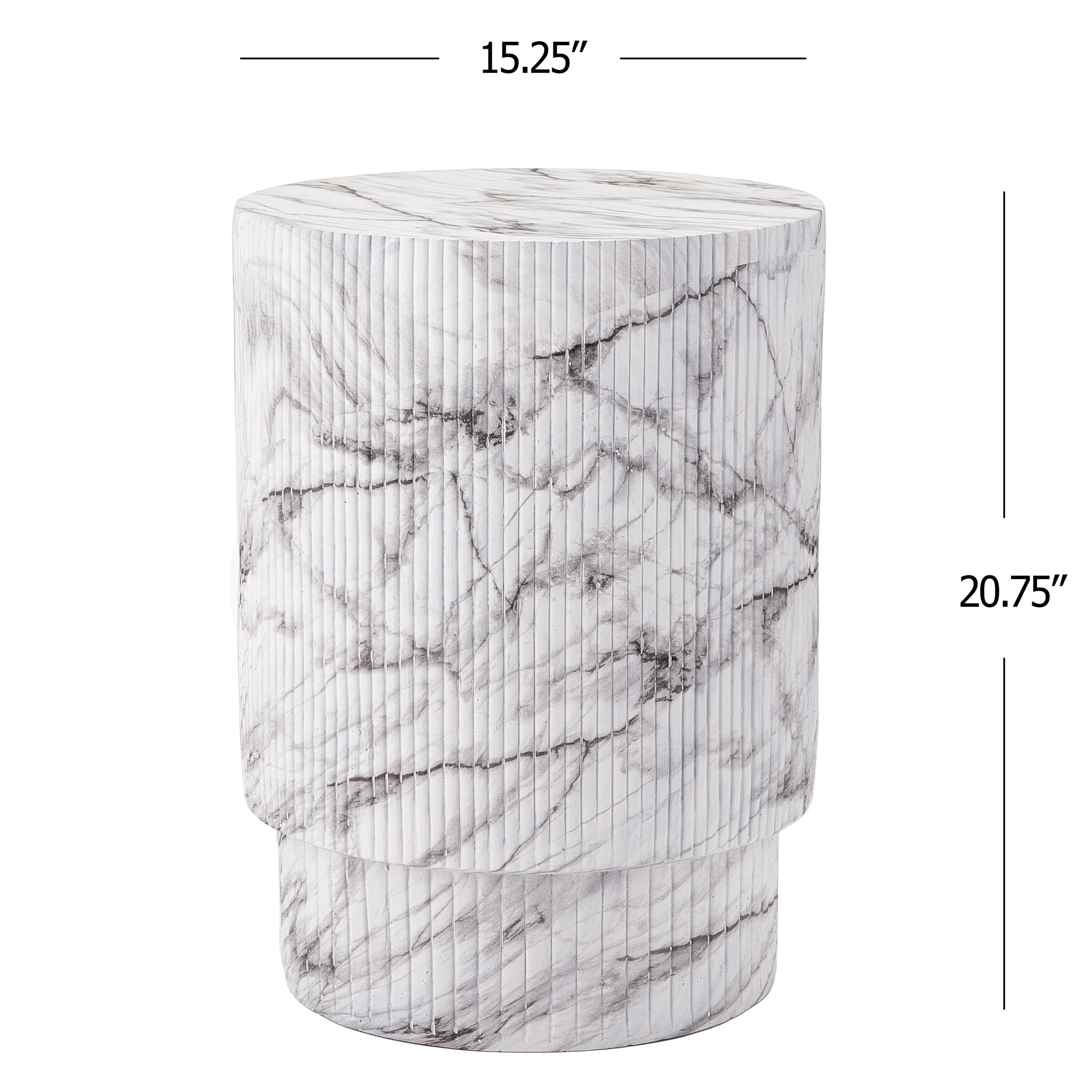 Christopher Knight Home Minimalist Ribbed MGO Side Table, Lightweight Concrete, Indoor/Outdoor, Marble