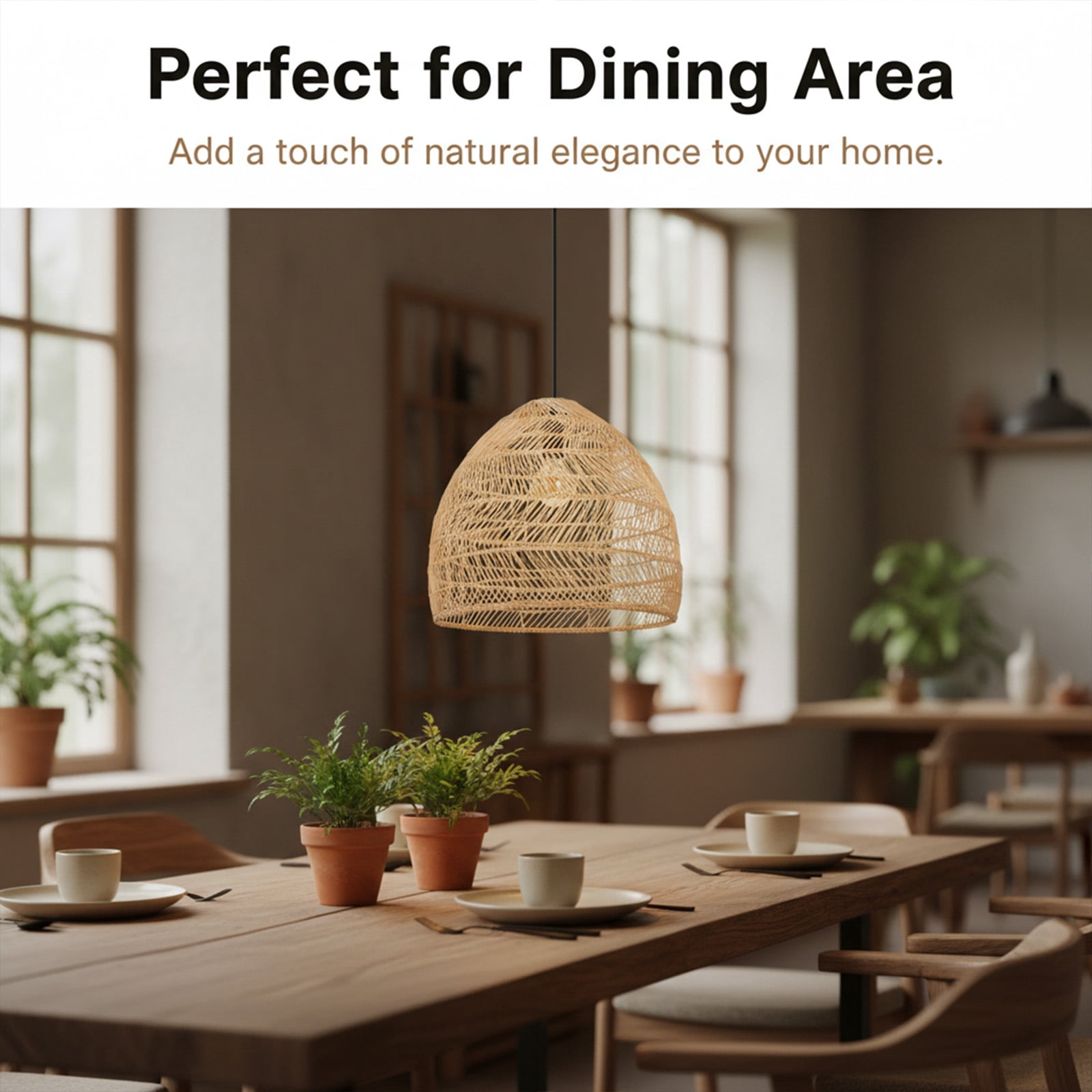 Hollymoon Bohemian Rattan Lighting Fixture Wicker Hanging Pendant Lights