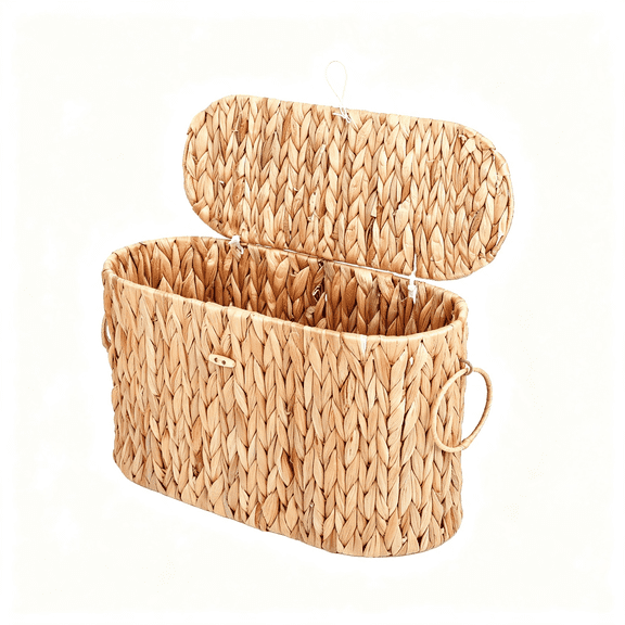CCOCC Toilet Paper Storage Basket, Water Hyacinth Slim Toilet Paper Holder with Lid for 6 Regular Rolls Hand-Woven Wicker Rattan Home Decor Bathroom Accessories Organizer