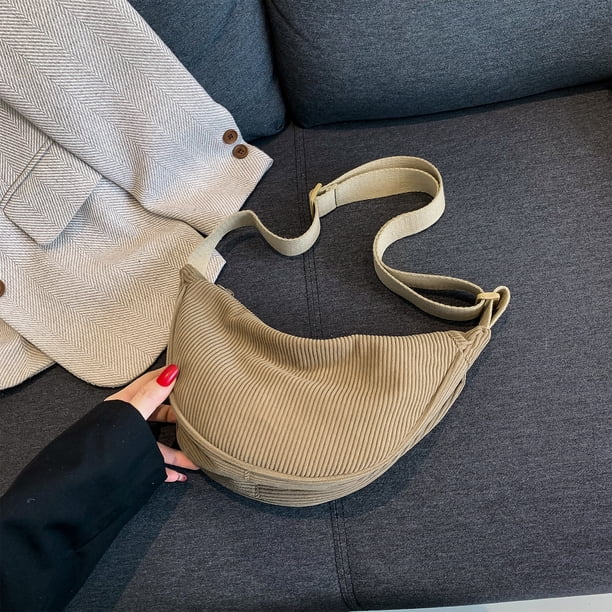 Bolsa de bola de masa Bolsa de pecho Correa ajustable Pana Color sólido Bolsa de compras casual