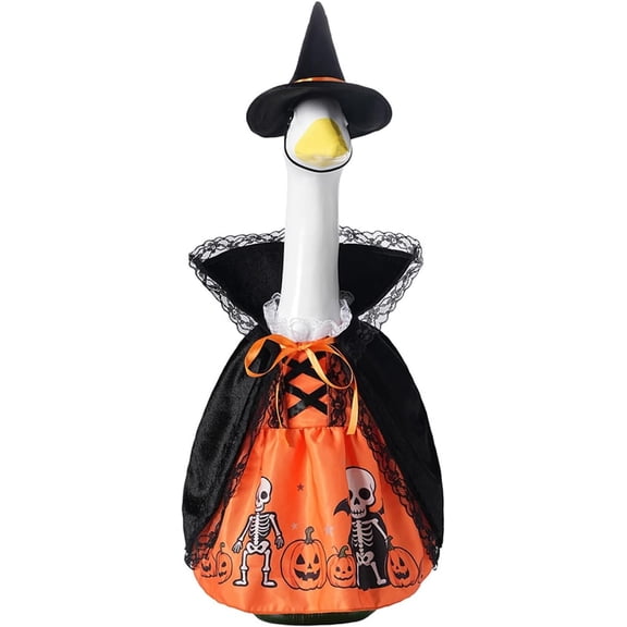 Halloween Porch Goose Outfit for 23'' Lawn Cement Plastic Goose Statue, Witch Geese Costume with Hat Fall Outdoor Garden Patio Yard Decor (Multicolor, 23 inch)