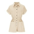 thumbnail image 6 of APEXFWDT Women's Summer Short Sleeve Button Down Trooper Jumpsuits Rompers Casual Elastic Waist Short Cargo Rompers Cuffed Sleeve Pockets Jumpsuits, 6 of 8