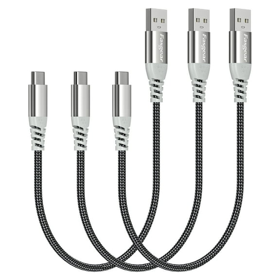 Fasgear 1' USB Type-A to USB Type-C Cable, Black, 3 Count
