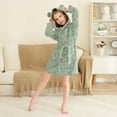 thumbnail image 3 of FORMRS Niños Bathrobe Unisex Hooded Robe Soft Plush Pajamas Sleepwear, Size 10-12T, Retro Green Abstract, 3 of 7