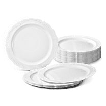 " OCCASIONS " 40 Plates Pack, Disposable Vintage Wedding Party Plastic Plates (10'' Dinner Plate, Verona in White)