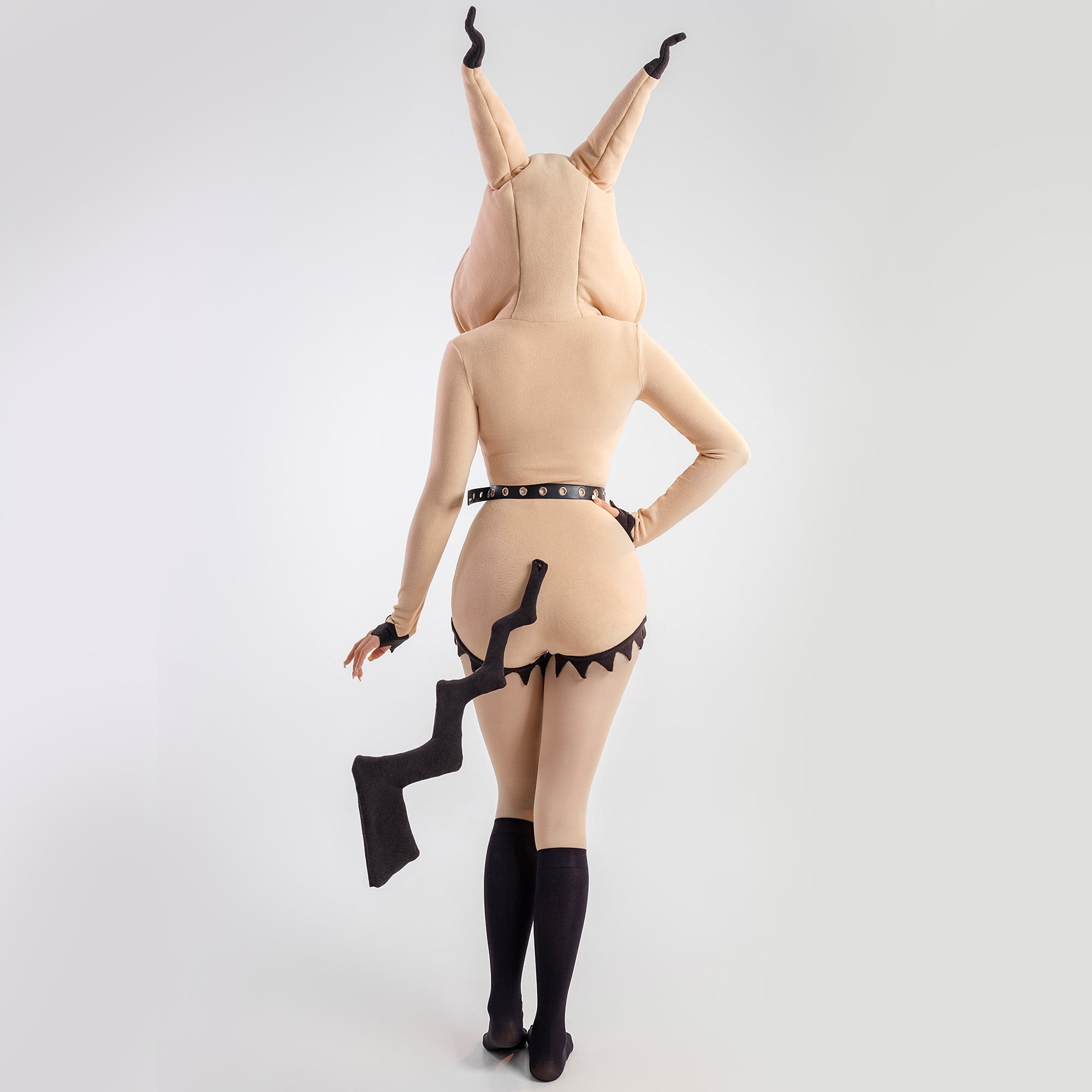 Women sexy Fluffy Hooded Bodysuit Halloween Deep V Kawaii One Piece Lingerie Rompers with Choker and Socks