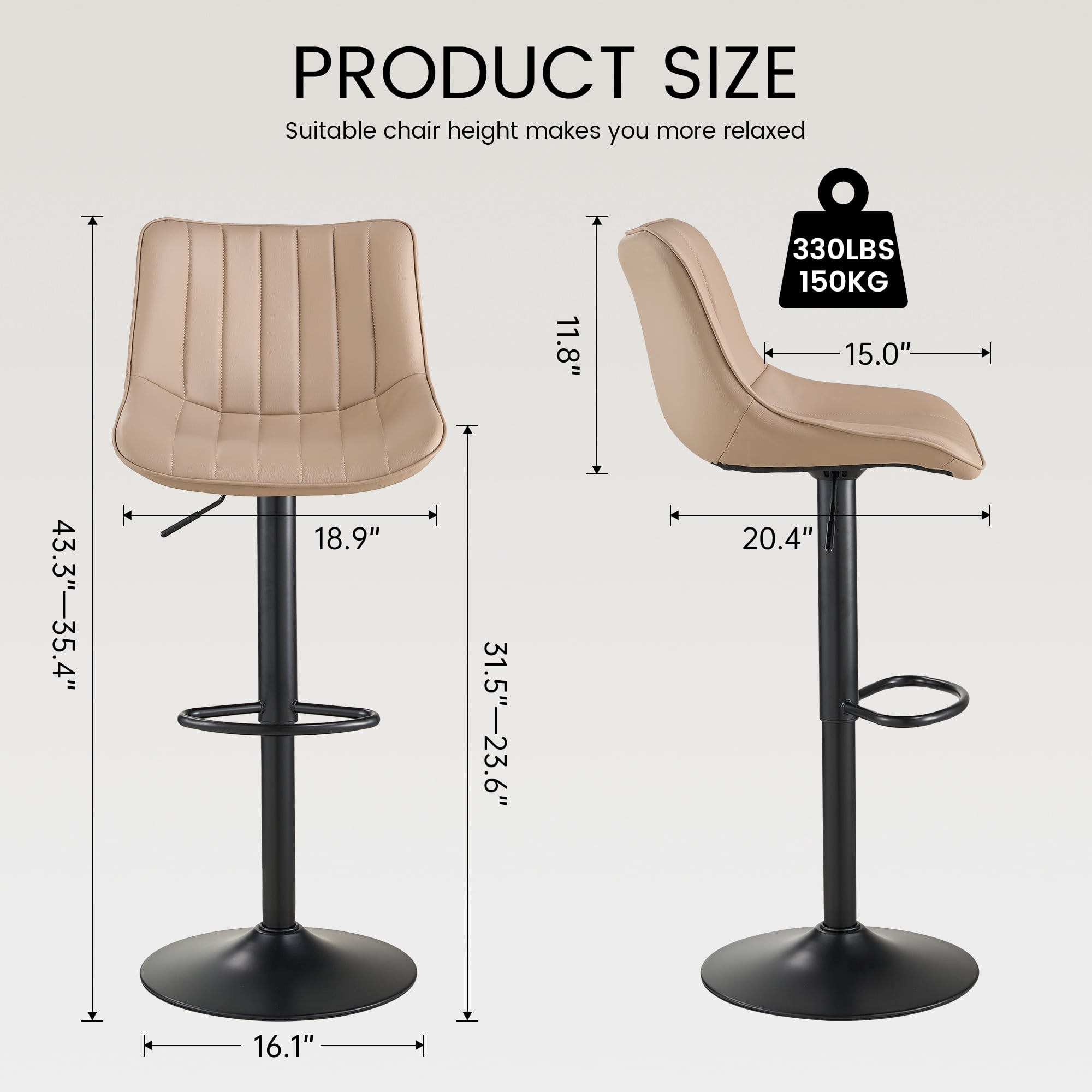 SAETSFEG Bar Stools, Adjustable Swivel Counter Height Bar Stool with Footrest, Modern PU Leather Bar Chairs for Kitchen Island, Dining Room, Oatmeal