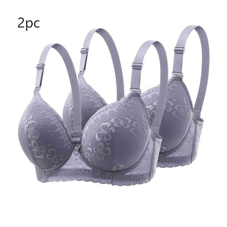 MLCDZ 2 Pack Lace Bras for Women Push Up Bralettes Full Coverage Corset Underwire Plus Size for Large Breasts with Support Sexy Minimizers Everyday Lingerie 2Pcs-Multicolor#05 36