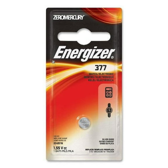 Energizer - Miniature Battery, f/Electronic Watch, 1.55Volt, Silver, Sold as 1 Each, EVE 377BPZ