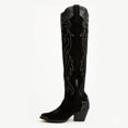 thumbnail image 5 of FSJ Women Western Cowboy Knee High Boots with Embroidery Pointed Toe Cowgirl Side Zip Chunky Stacked Heel Versatile Shoes Size 8 Black, 5 of 6