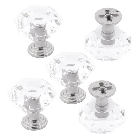 Uxcell Plastic Faux Crystal Drawer Dresser Cabinet Pull Knob Handle Clear 5 Pack
