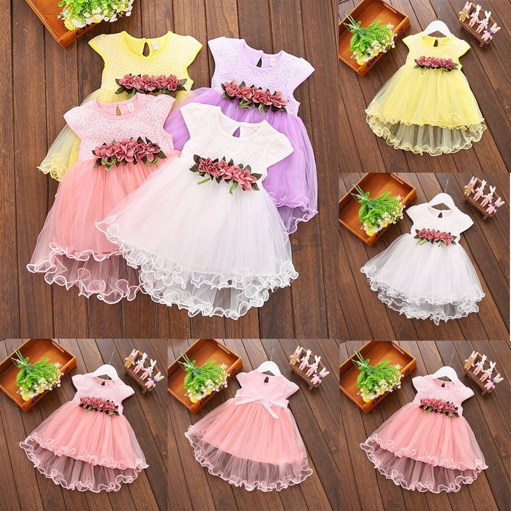 Fashion Summer Baby Girls Floral Lace Sleeveless Princess Party Wedding