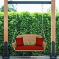 thumbnail image 2 of Jeco Honey Resin Wicker Hanging Porch Swing with Cushion in Red, 2 of 9