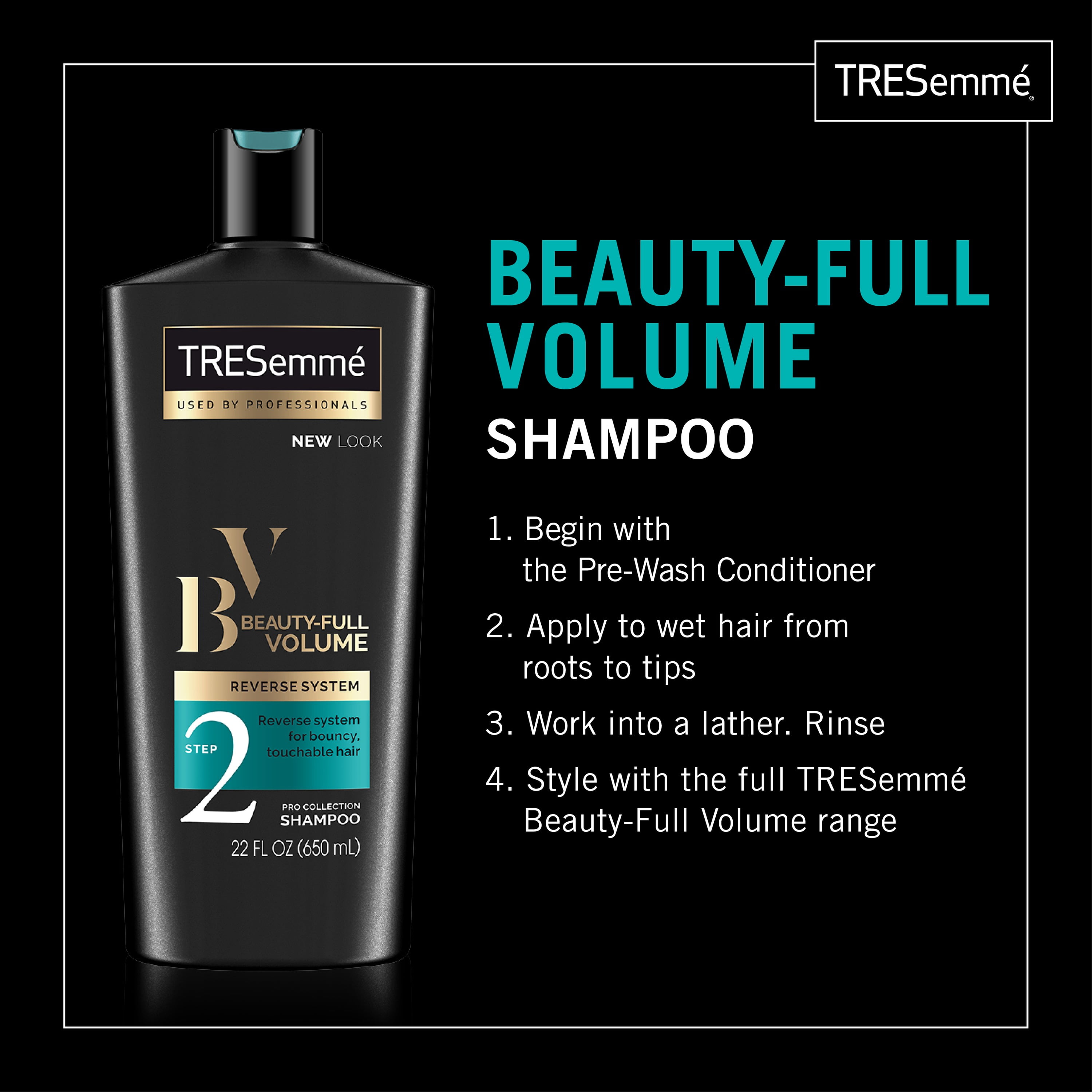 Tresemme Pro Collection Shampoo - Beauty-Full Volume Reverse System - Step 2 - Net Wt. 22 OZ (650 mL) Bottle - Pack of 2 Bottles -