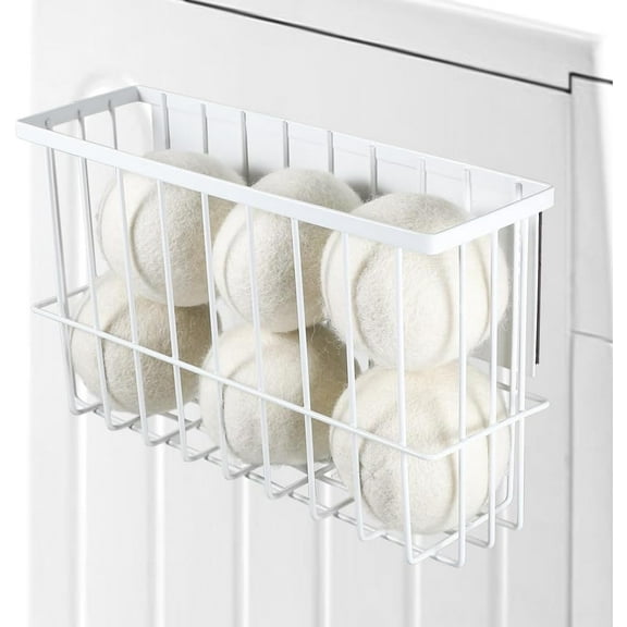 Large Dryer Ball Organizer Magnetic Storage Bin, Magnetic Basket Dryer Ball Holder for Laundry Room Organization and Storage to Hold 6 Dryer Balls, Without Balls (White, L )