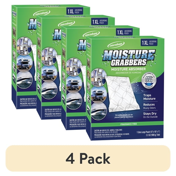 (4 pack) Concrobium Moisture Grabbers Moisture Absorbing Pouch, Fragrance Free, 1 XL Pouch