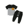 thumbnail image 1 of Faithtur Ensemble 2 Pcs pour Garçons Tout-Petits, T-Shirt à Manches Courtes Col Rond Rayé + Pantalon Long Uni Ensemble d'Été, 1 of 8