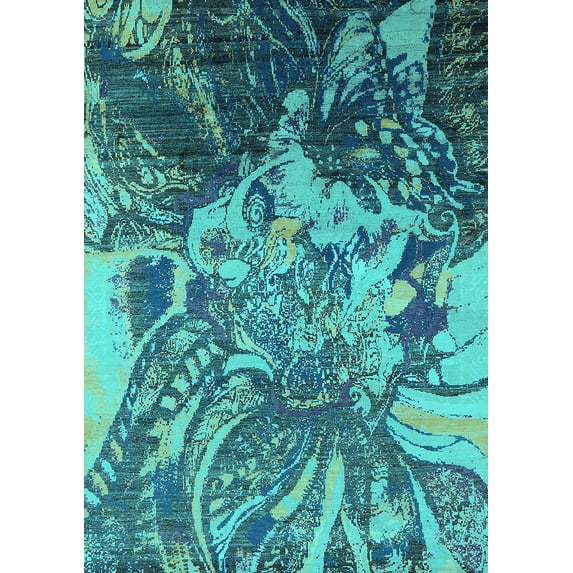 Ahgly Company Indoor Rectangle Oriental Turquoise Blue Industrial Area Rugs, 2' x 3'