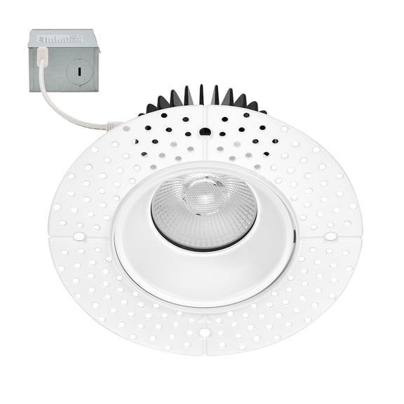 Maxxima 4 in. Low Kelvin Trimless Slim Round Recessed Anti-Glare LED Downlight, White, Canless IC Rated, 1000 Lumens, 5 CCT 2200K - 3500K