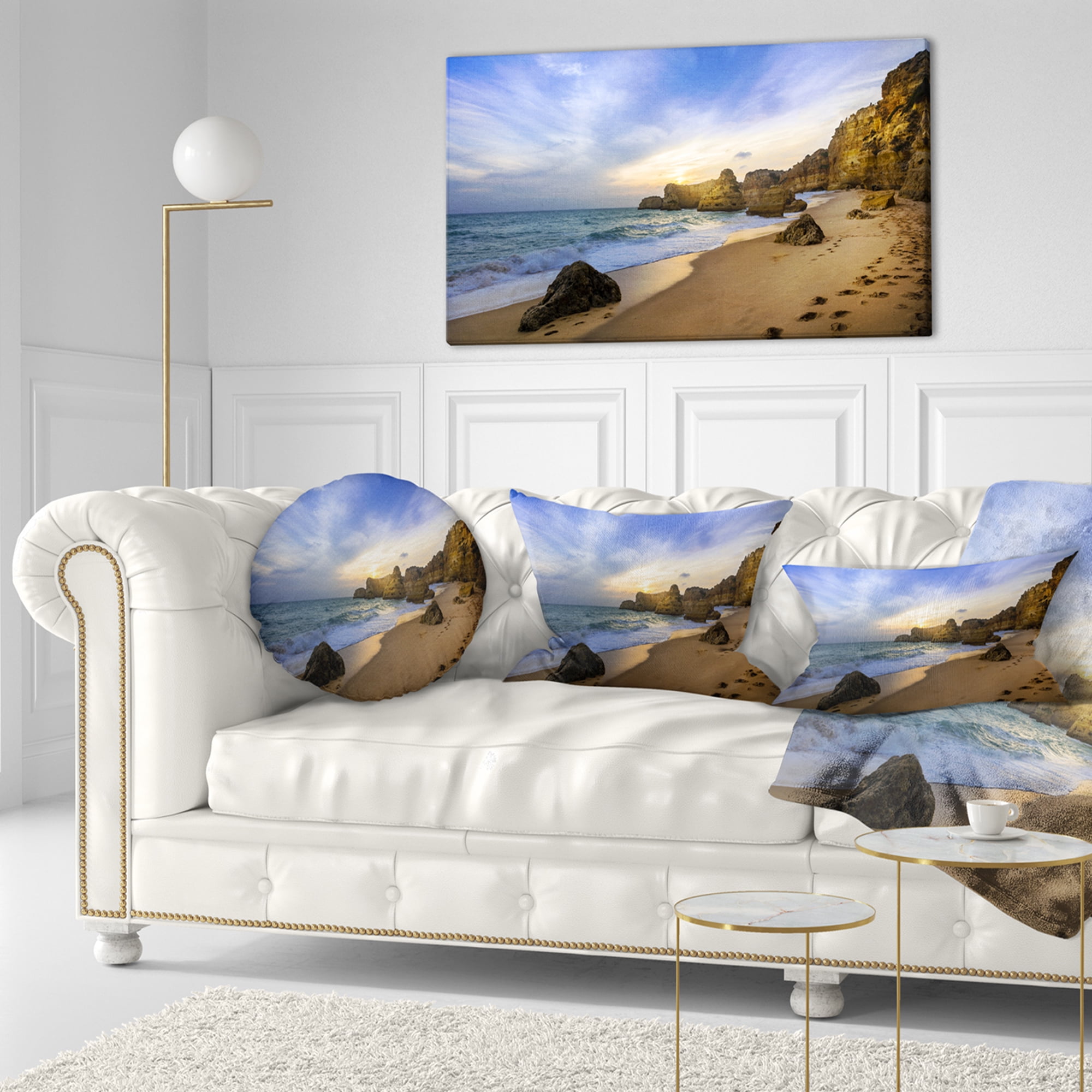 Designart Beautiful Sunset over Algarve Portugal - Seashore Throw Pillow - 12x20