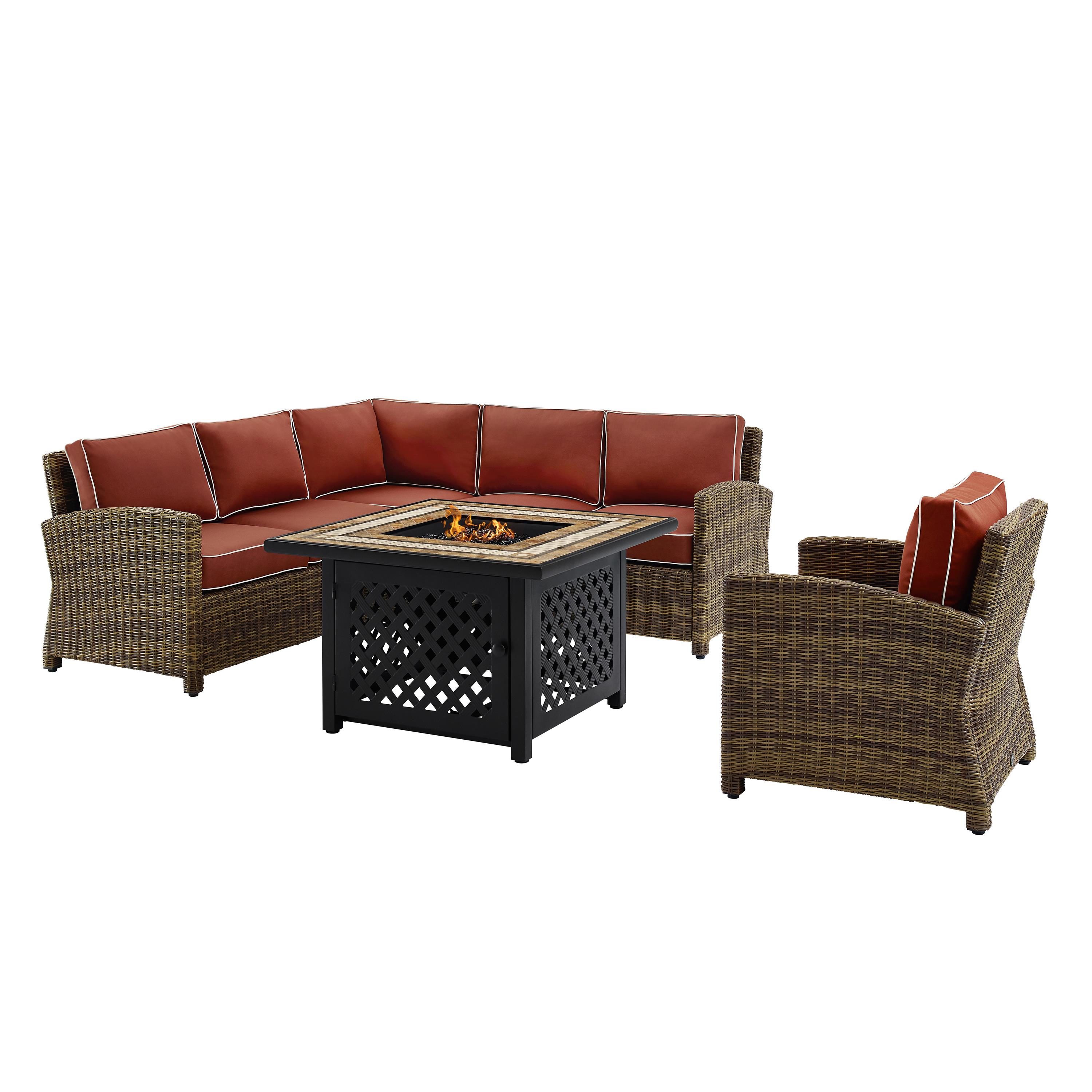 Bradenton 5Pc Outdoor Wicker Sectional Set W/Fire Table Weathered Brown/Sangria - Right Corner Loveseat, Left Corner Loveseat, Corner Chair, Armchair, & Tucson Fire Table - image 5 of 9