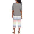 thumbnail image 2 of DKNY Women's Elastic Waistband Capri & Short Sleeve Pajama Set (Grey Multi Stripe, XL), 2 of 5