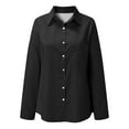 thumbnail image 4 of KBZDBZC Dressy Blouses for Women Button Down Shirts for Women Loose V Neck Blouses Casual Roll Up Collared Tops With Pocket Blouse Women's Tshirts Womens Shirts (Black,L), 4 of 6